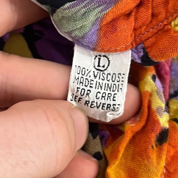 Vintage Phool Viscose Boho Parrot Floral Print Yellow Purple Orange Pockets L - Picture 5 of 8